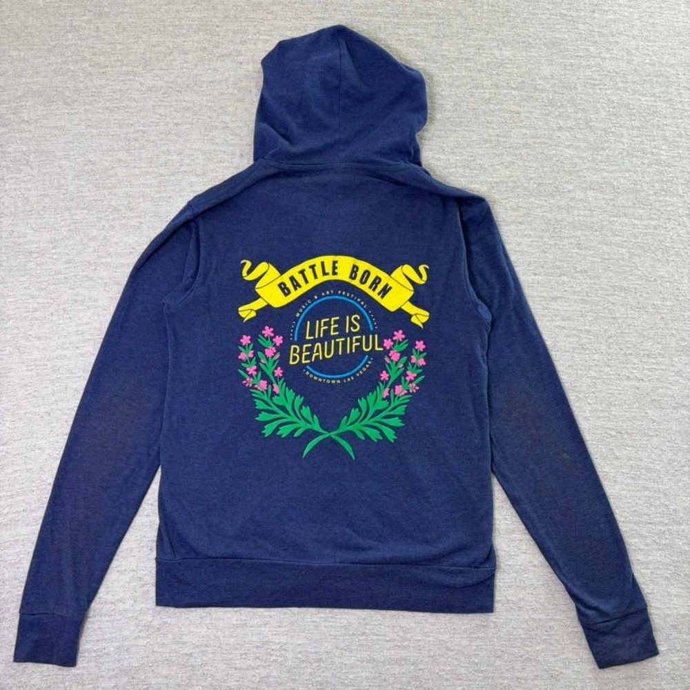 Life Is Beautiful Battle Born Festival Mens Hoodie Medium Blue Sweatshirt